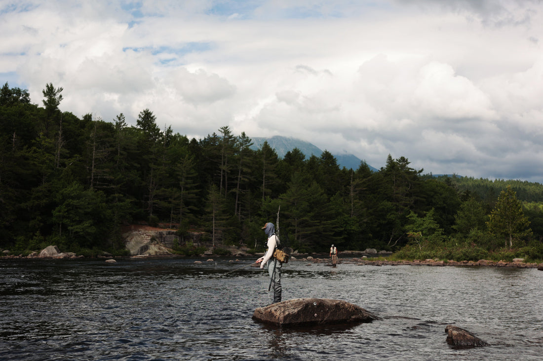Fly fishing in the shadow of Baxter State Park and Mount Katahdin on the West Branch Penobscot for landlocked salmon.