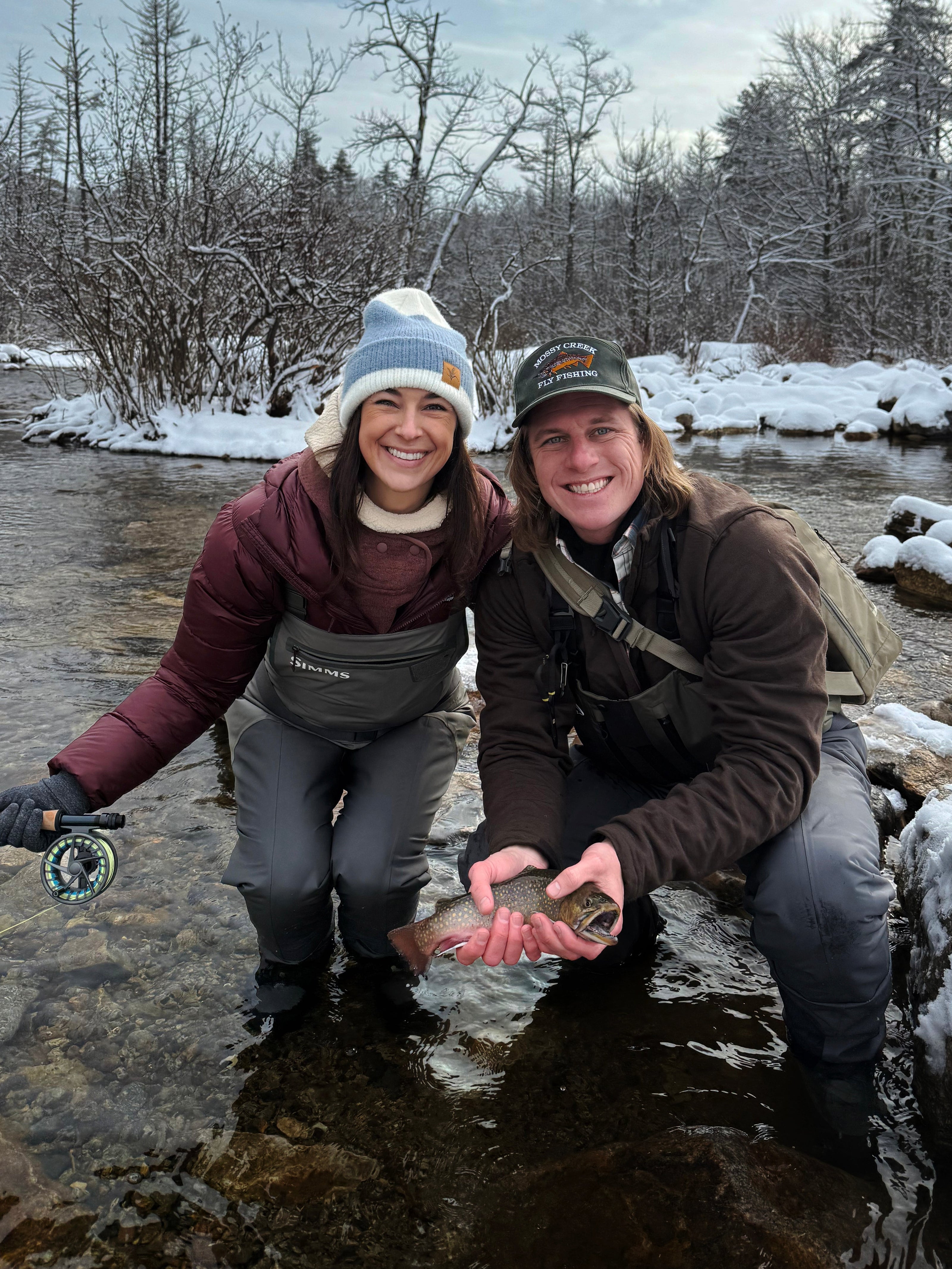 A married couple celebrates a trip to Portland, ME, on a guided fly fishing trip with New England Fly Company.